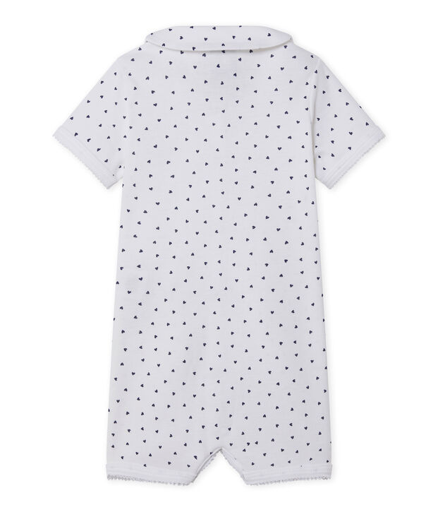 Tutina senza piedi beb&egrave; bambina con stampa a cuoricini bianco/blu