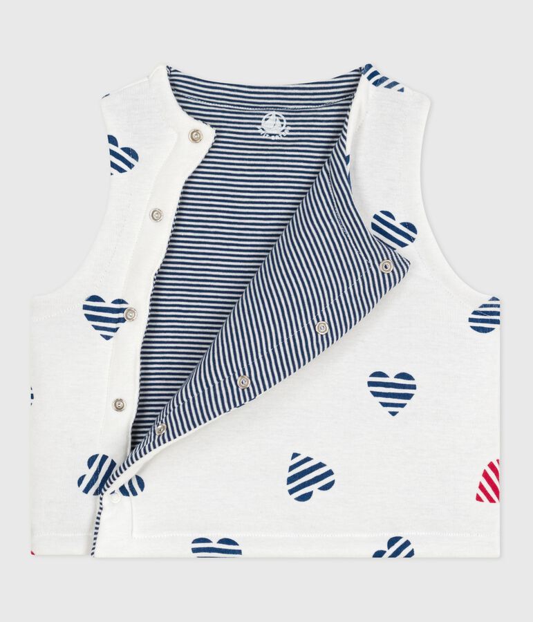 Cardigan senza maniche double face in cotone con stampa neonato bianco/rosso
