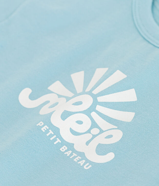 T-shirt a maniche corte in cotone tinta unita neonato blu