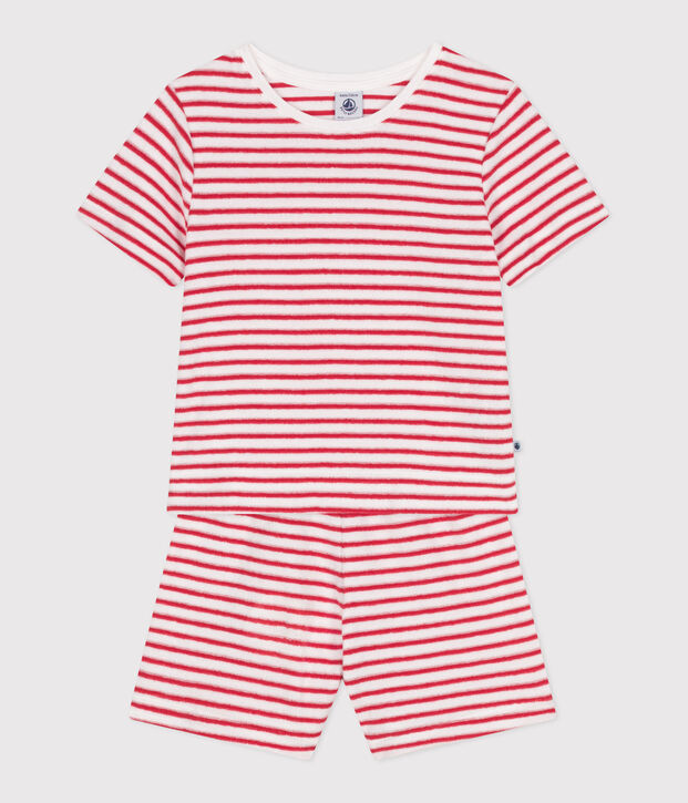 Pigiama corto in spugna di cotone a righe per bambini rosso/rosso