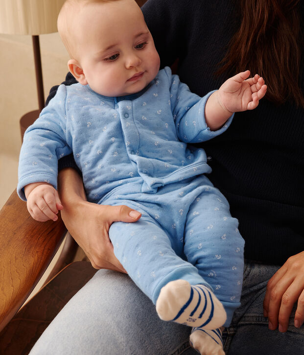 Set 2 pezzi in cotone neonato blu/bianco