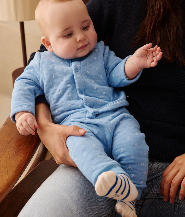 Set 2 pezzi in cotone neonato blu/bianco