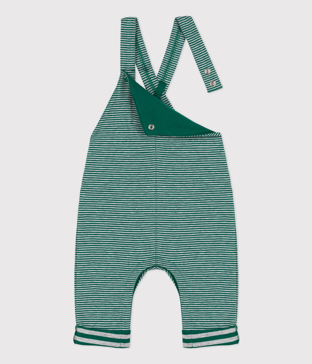 Salopette lunga neonato millerighe in tubique verde/grigio