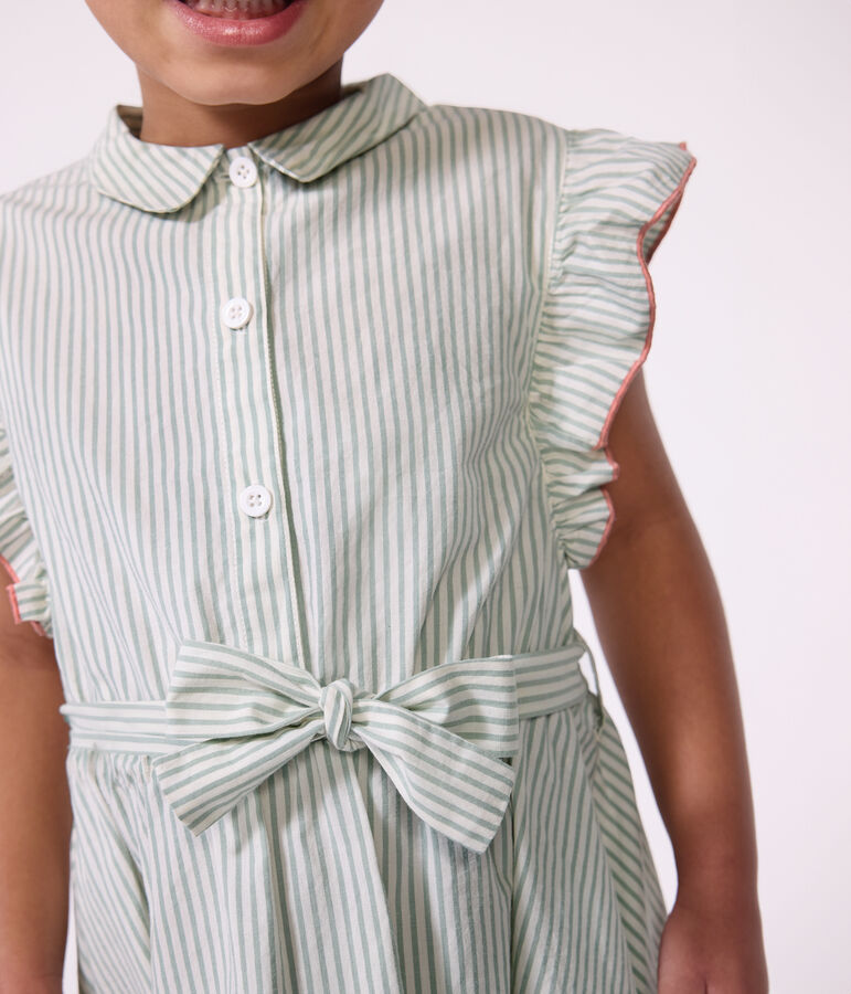 Abito senza maniche in cotone a righe bambina verde/bianco