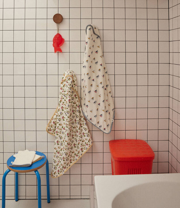 Telo da bagno e guanto beb&egrave; con motivo marino bianco/blu/multicolore