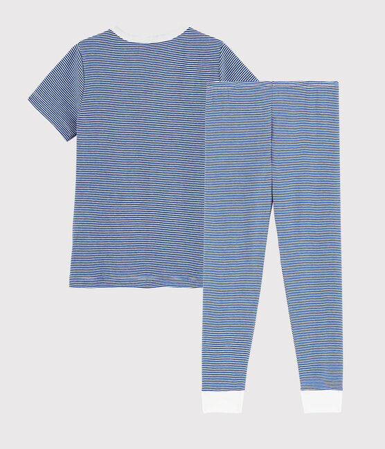 Pigiama millerighe blu bambino in cotone blu SURF/bianco MARSHMALLOW