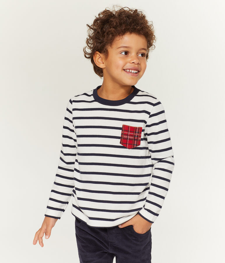 T-shirt maniche lunghe bambino bianco/blu