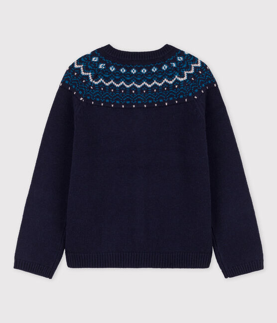 Cardigan bambina in lana e cotone blu SMOKING/bianco MULTICO