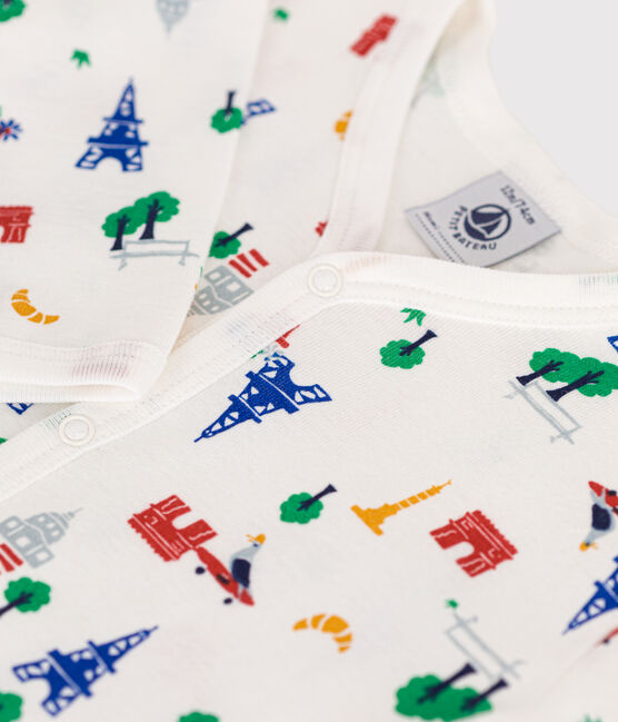 Pigiama bebè in cotone con stampa Parigi bianco MARSHMALLOW/bianco MULTICO