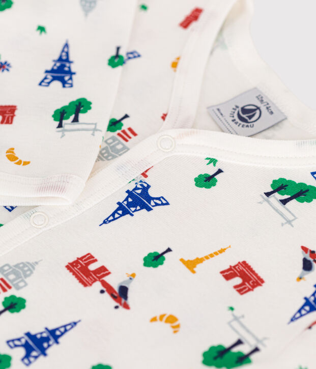 Pigiama beb&egrave; in cotone con stampa Parigi bianco/multicolore