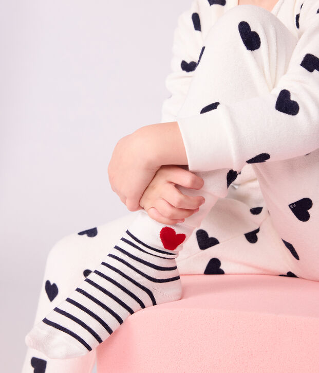 3 paia di calzini in cotone a righe e cuori bambino multicolore