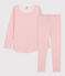 Pigiama jacquard bambina fantasia fiocchi di neve in lana e cotone rosa CHARME/bianco MARSHMALLOW