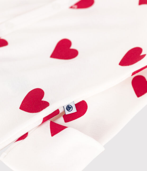 Tutina e sacco nanna in cotone con colletto a cuori rossi neonato bianco/rosso