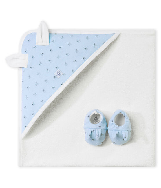 Scatola regalo con telo da bagno + scarpine bebé unisex blu FRAICHEUR/bianco MULTICO