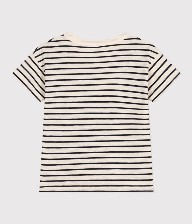 T-shirt rigata in jersey fiammato bambino ecru/blu