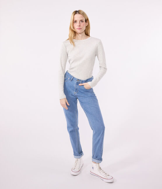 T-shirt L'ICONIQUE girocollo in cotone Donna grigio BELUGA CHINE