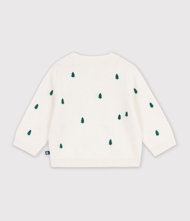 Maglione in misto lana e cotone con abeti ricamati neonato ecru/verde