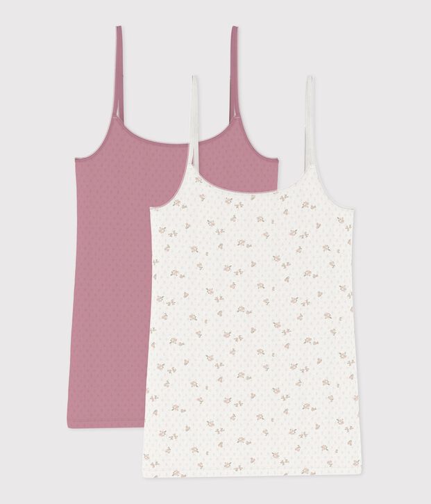 Set di canotte con spalline in cotone traforato a fiori donna multicolore