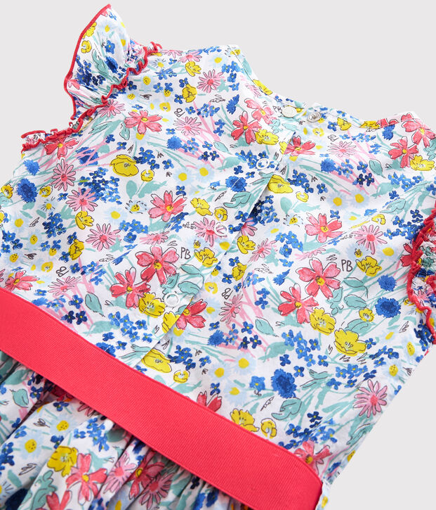 Abito a manica corta in popeline bambina bianco/multicolore