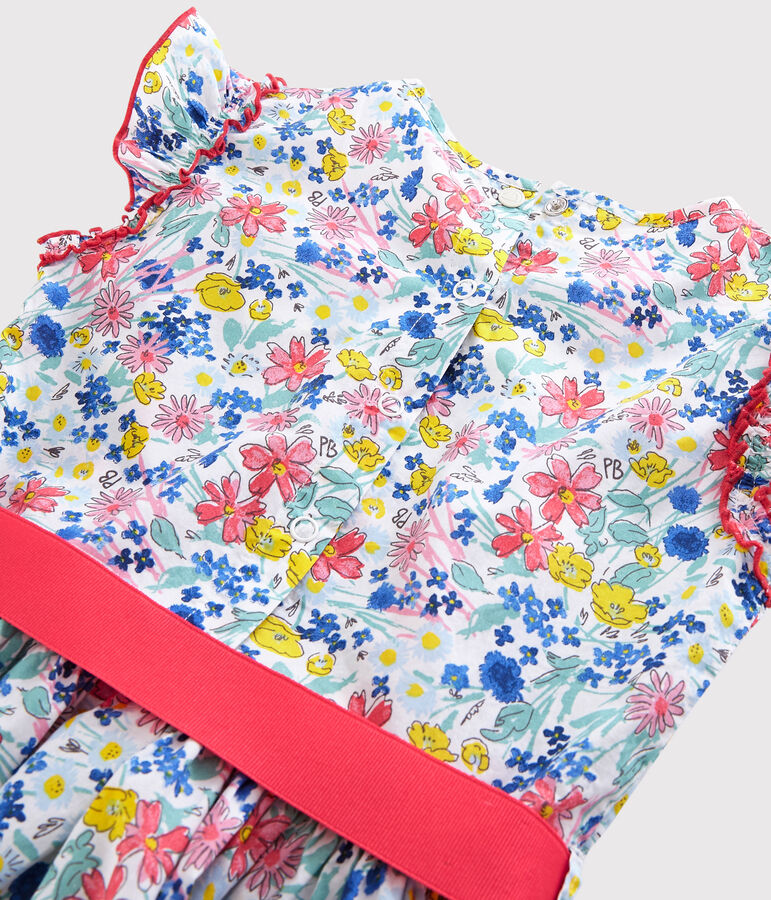 Abito a manica corta in popeline bambina bianco/multicolore