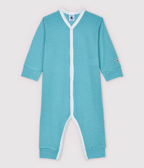 Tutina pigiama a righe in cotone e Lyocell blu MIROIR/bianco MARSHMALLOW