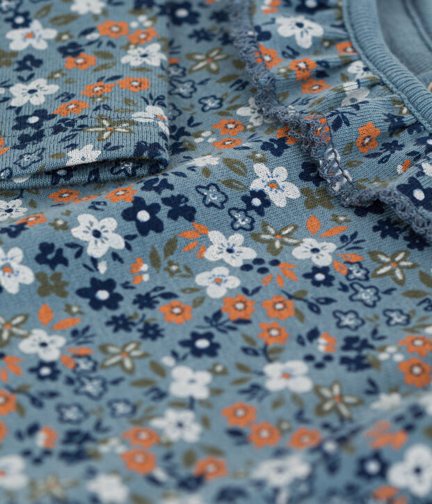 Body in cotone a fiori a manica lunga con colletto blu/multicolore