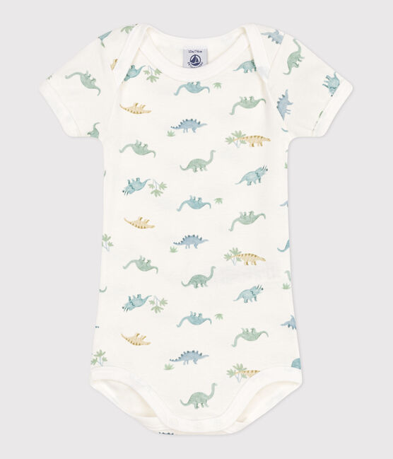 Body a maniche corte in cotone con stampa neonato bianco MARSHMALLOW/bianco MULTICO