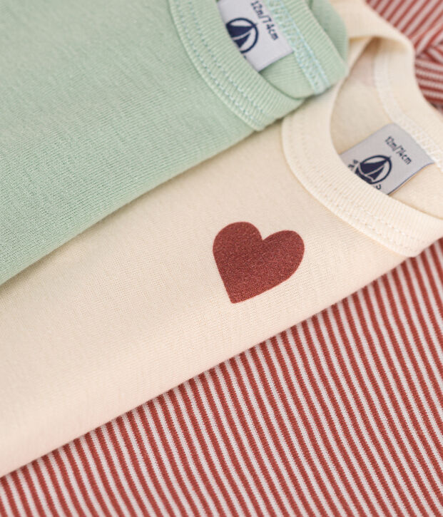 Confezione da 3 body a manica corta beb&egrave; in cotone tre cuori multicolore