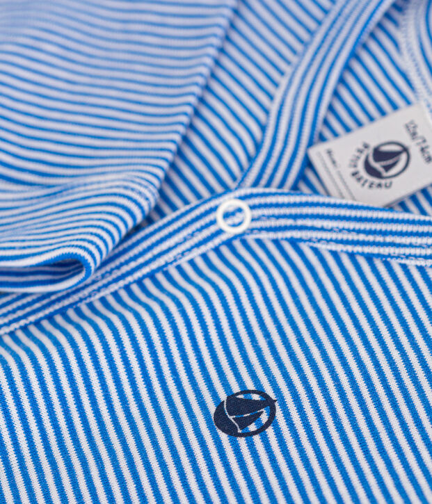 Pigiama beb&egrave; senza piedi in cotone rigato blu/bianco