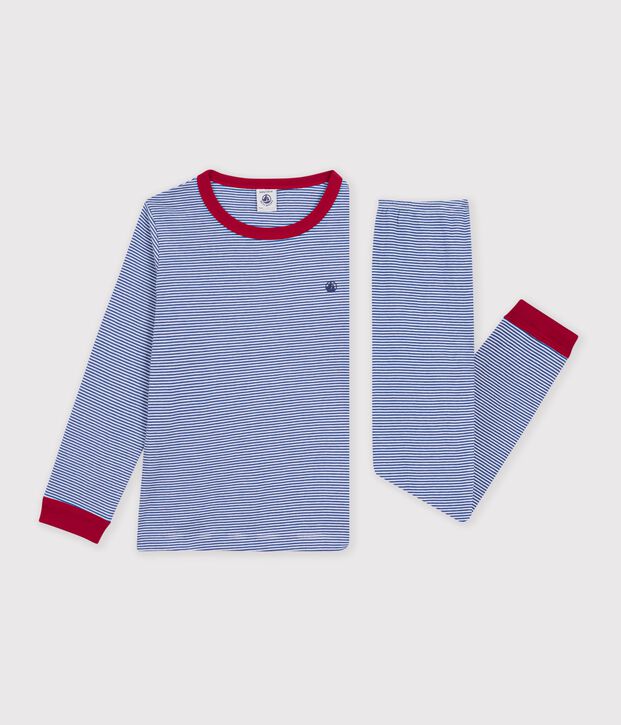 Pigiama in cotone a righe bambino blu/bianco