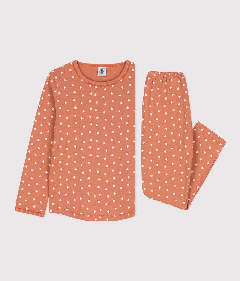 Pigiama bambina in cotone motivo cuore rosa/bianco