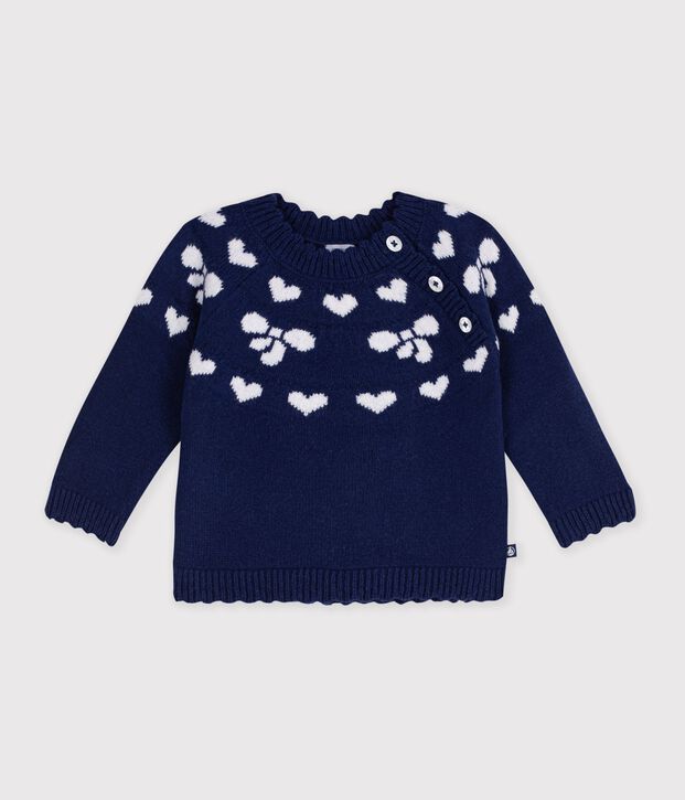 Maglione in misto lana e cotone con fantasia a fiocchi neonato blu/ecru