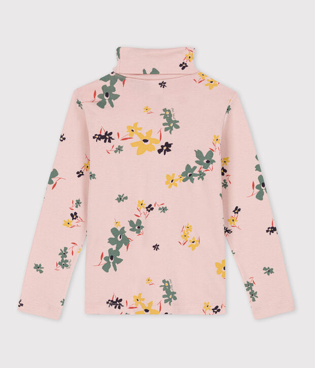 Dolcevita in cotone a fiori bambina rosa/multicolore