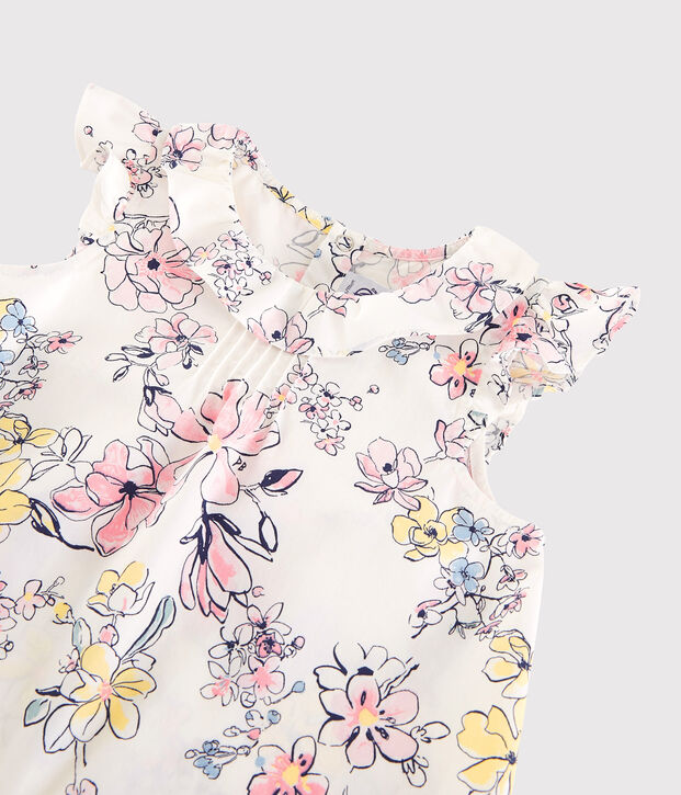 Blusa a manica corta in popeline bambina bianco/multicolore