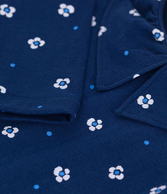 T-shirt bambina a maniche lunghe in cotone a fiori blu MEDIEVAL/bianco MULTICO