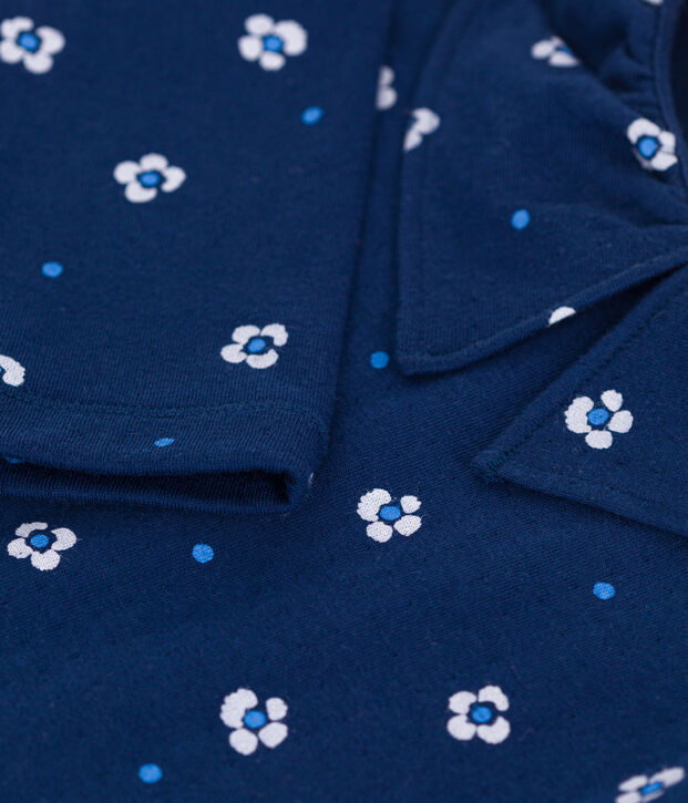 T-shirt bambina a maniche lunghe in cotone a fiori blu/multicolore