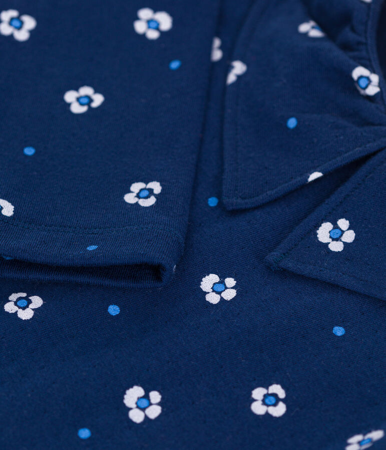 T-shirt bambina a maniche lunghe in cotone a fiori blu/multicolore