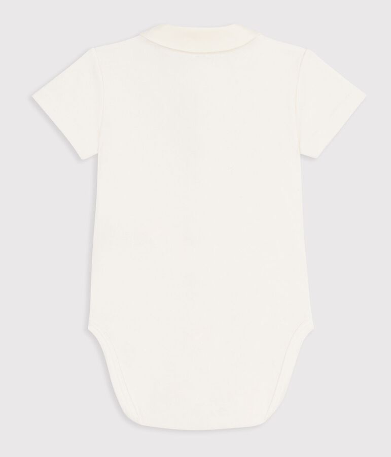 Body a maniche corte in cotone con dettagli ricamati neonato ecru/rosa