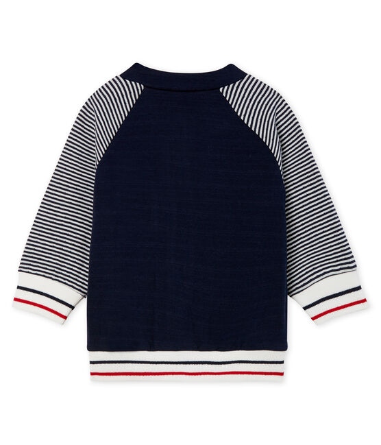 Cardigan zippato bebè maschio in tubique blu SMOKING/bianco MARSHMALLOW CN