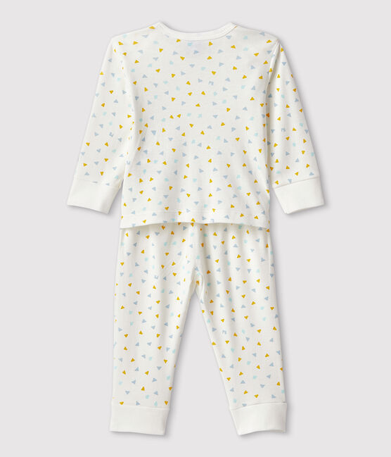 Tutina pigiama bebè a costine senza automatici bianco MARSHMALLOW/bianco MULTICO