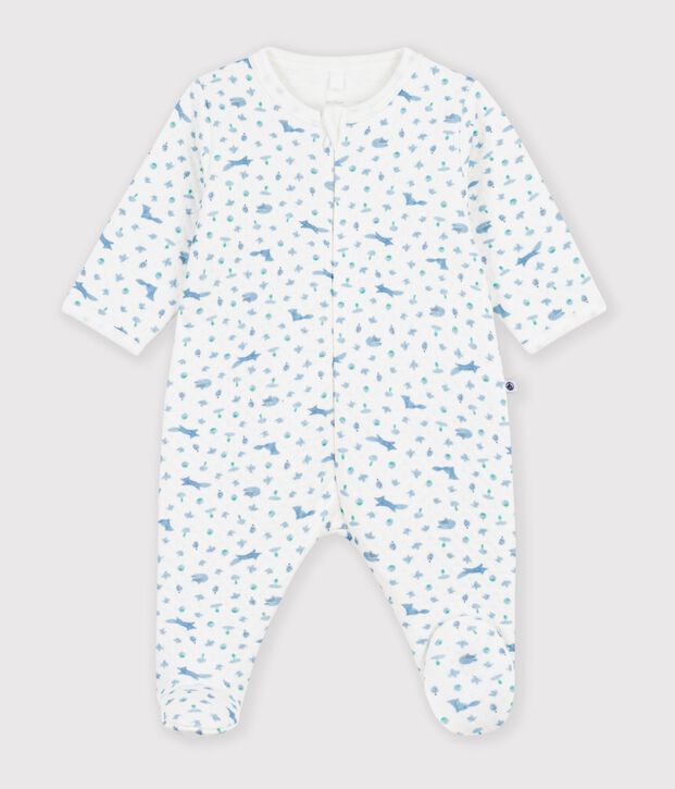 Pigiama in tubique con volpe stampata neonato bianco/multicolore