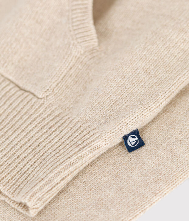 Maglione con cappuccio in lana e cotone bambino ecru/blu