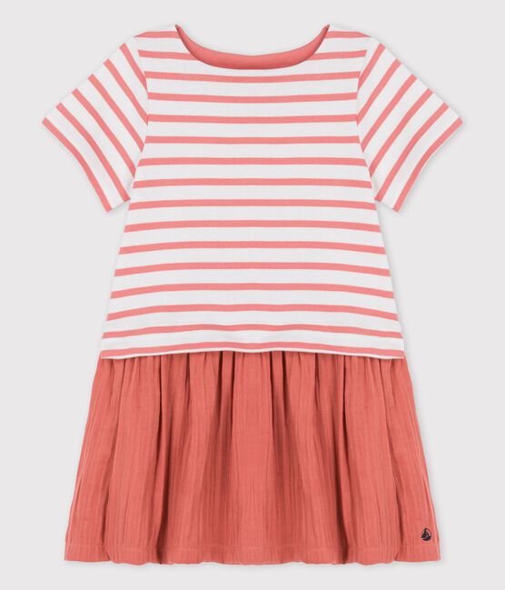 Abito in jersey e garza di cotone bio bambina bianco MARSHMALLOW/ PAPAYE