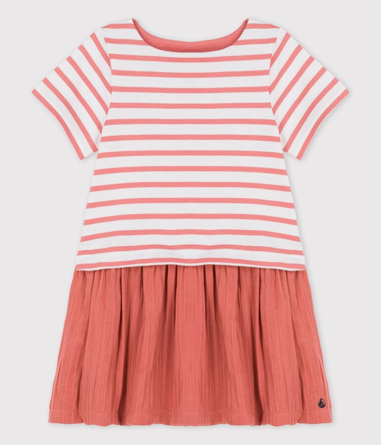 Abito in jersey e garza di cotone bio bambina bianco MARSHMALLOW/ PAPAYE