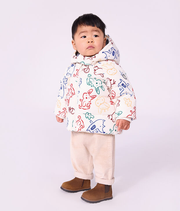 Piumino in poliestere con stampa animalier neonato ecru/multicolore