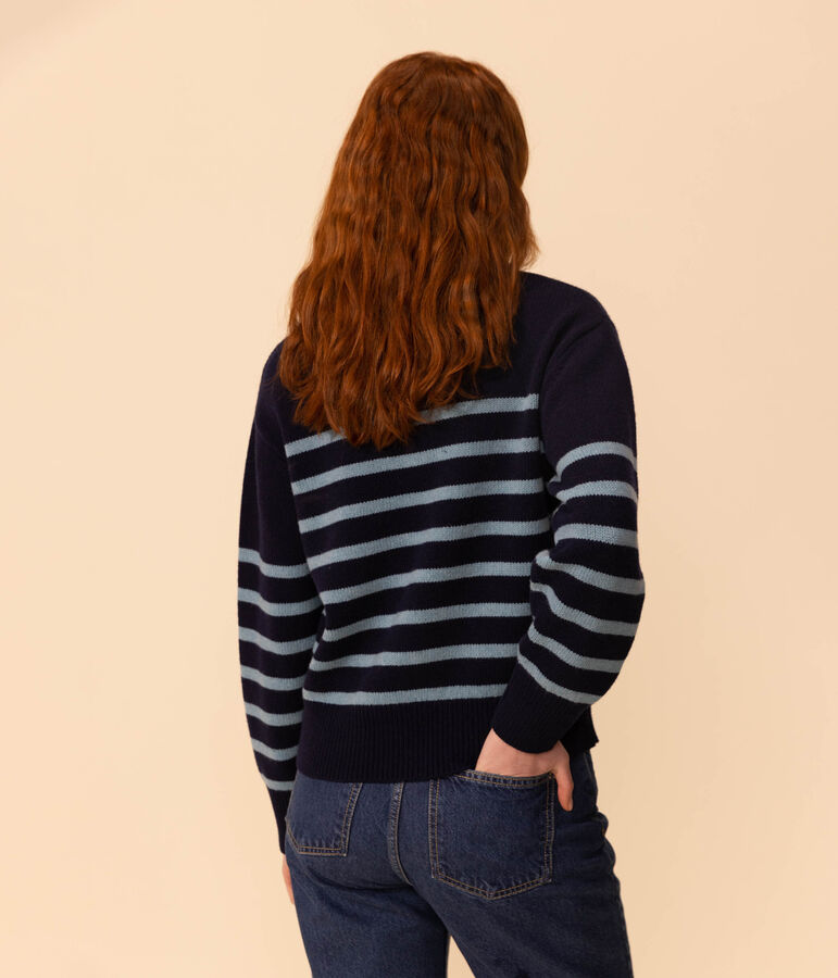 Maglione alla marinara in lana donna blu/blu