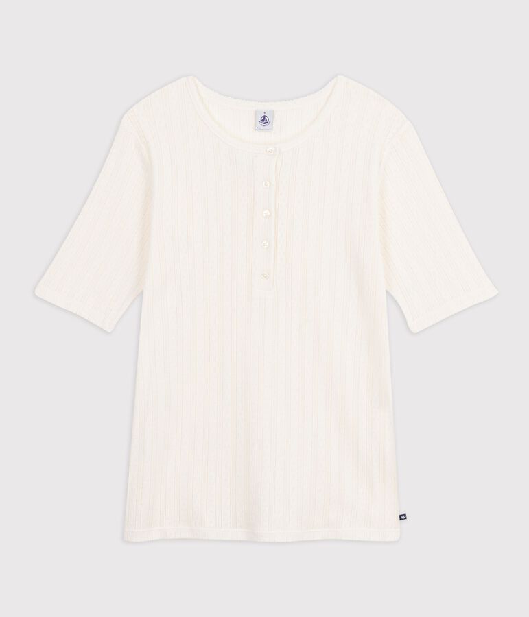 T-shirt a maniche corte in cotone tinta unita donna ecru