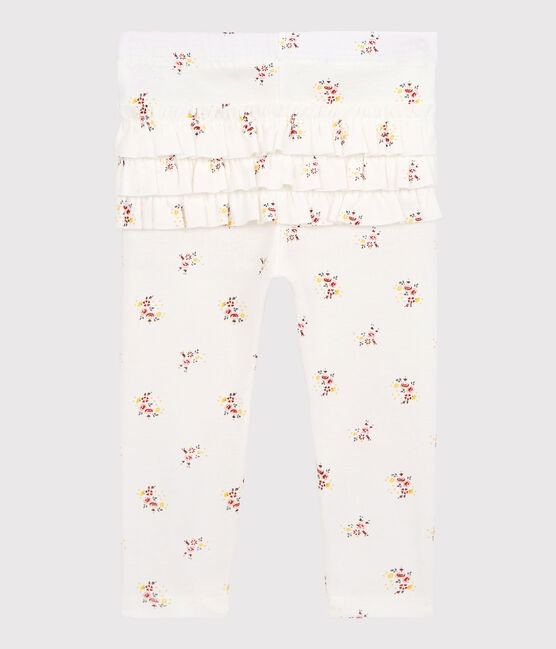 Leggins fantasia in cotone bebè femmina bianco MARSHMALLOW/bianco MULTICO