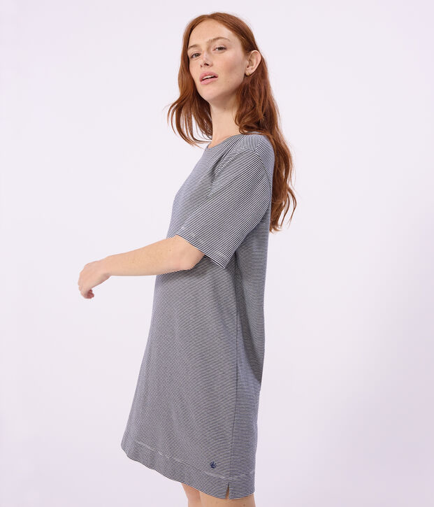 Camicia da notte a maniche corte in cotone a righe donna blu/bianco