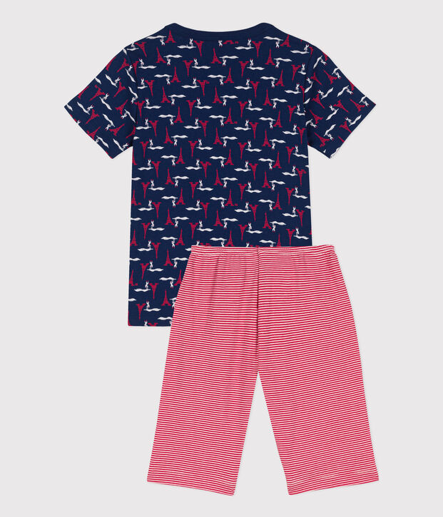 Pigiama corto Parigi bambino in cotone blu/multicolore